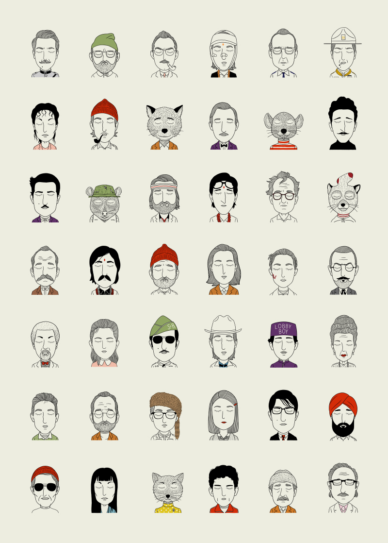 Illustration for article titled Illustrations of characters from Wes Anderson movies